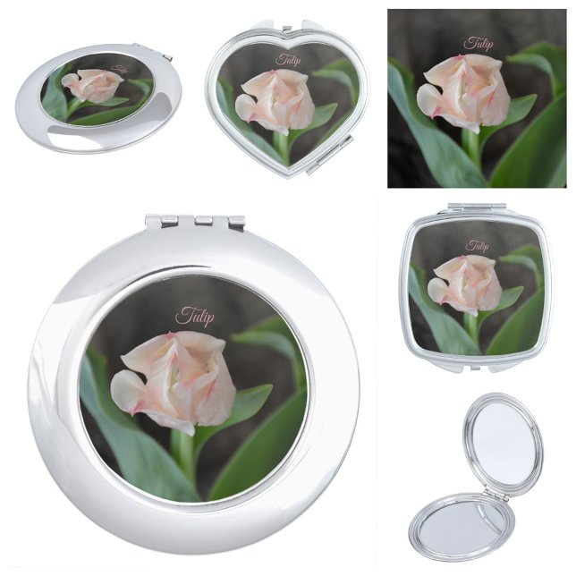 Fancy Pastel Pink Tulip Elegant Floral Compact Mirror (Creator Uploaded)