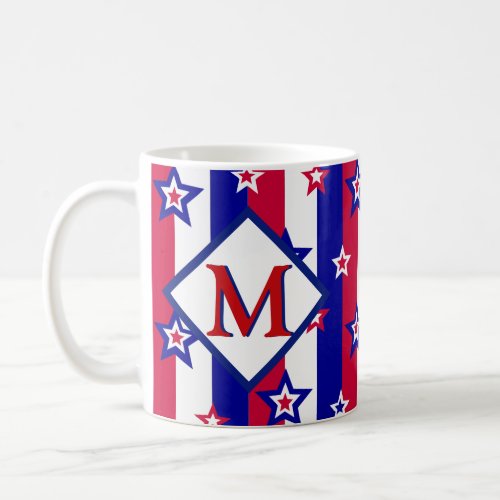 Fancy Patriotic Stars and Stripes with Monogram Coffee Mug