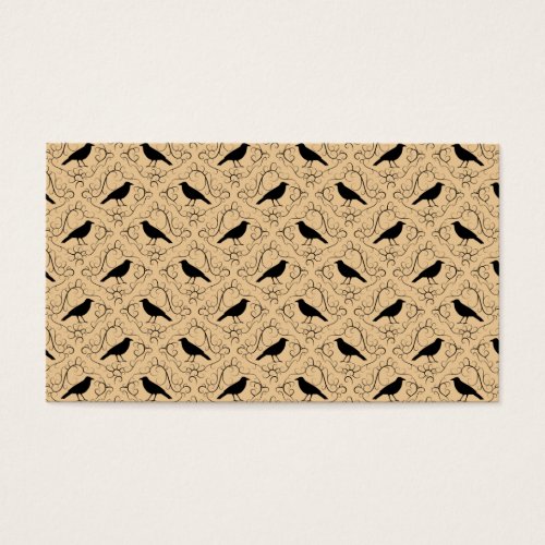 Fancy Pattern with Crows. Black and Beige. Business Card Template