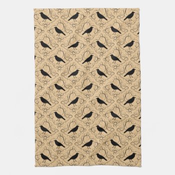 Fancy Pattern With Crows. Black And Beige. Towel by Animal_Art_By_Ali at Zazzle