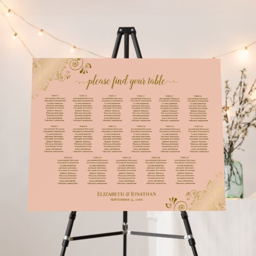 Fancy Peach & Gold 17 Table Wedding Seating Chart Foam Board