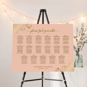 Fancy Peach & Gold 17 Table Wedding Seating Chart Foam Board