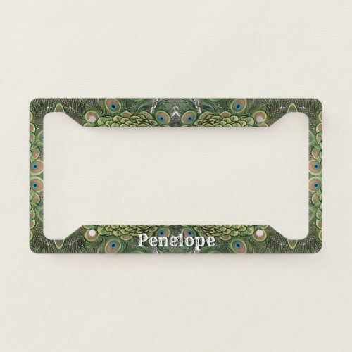 Fancy Peacock Feather Abstract with Your Name License Plate Frame