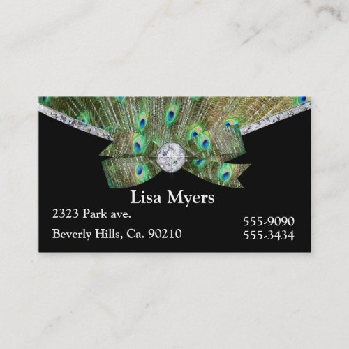 Fancy Peacock Plume &amp; Diamonds Business Cards