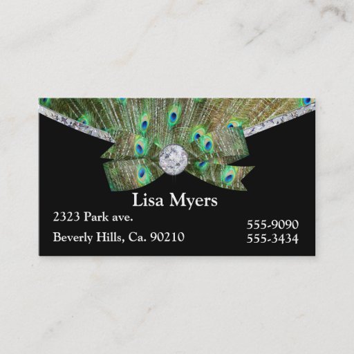 Customizable Fancy Peacock Plume &amp; Diamonds Business Cards