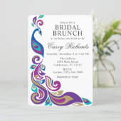 Fancy Peacock Purple and Teal Bridal Shower Invitation (Standing Front)
