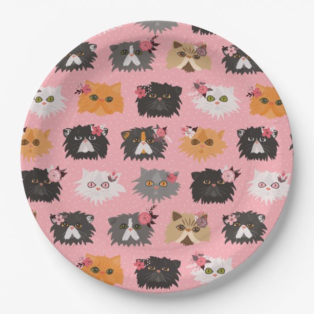 Fancy Persian Cats Pink Paper Plates (Front)