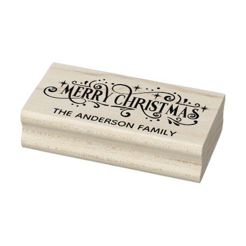 Fancy Personalized Merry Christmas Wood Art Stamp