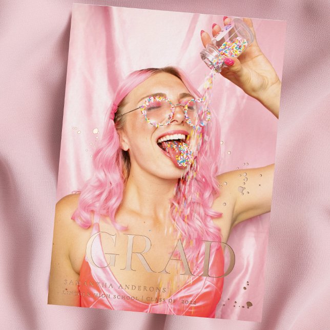 Fancy Photo | Grad | Rose Gold Real Foil Foil Invitation (Creator Uploaded)