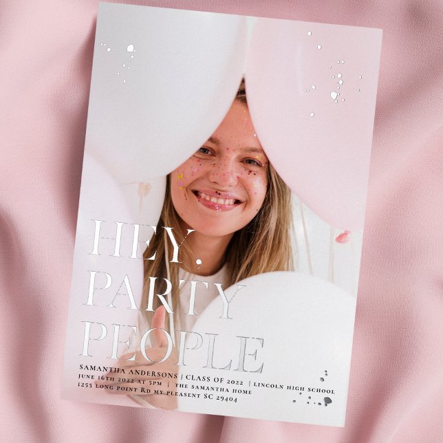 Fancy Photo | Grad | Silver Real Foil  Foil Invitation (Creator Uploaded)