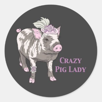 Fancy Pig Lady Classic Round Sticker by ThePigPen at Zazzle