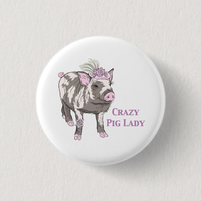 Fancy Pig Lady Pinback Button (Front)