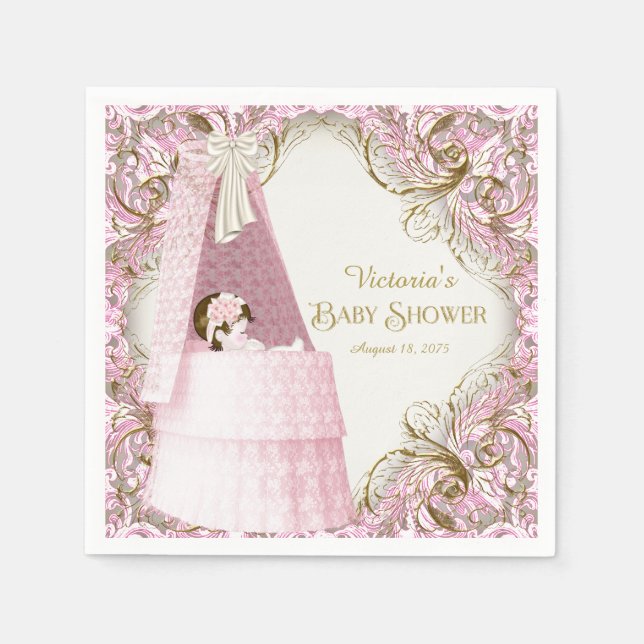 Fancy Pink and Gold Baby Shower Napkins (Front)