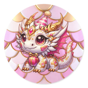 Fancy Pink and Gold Dragon Girl's Birthday  Classic Round Sticker