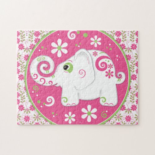 Fancy Pink and Green Elephant and Floral Puzzle