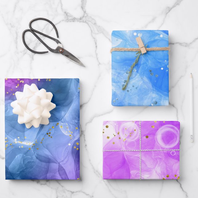 Fancy Pink Blue Alcohol Ink Art  Wrapping Paper Sheets (Front)