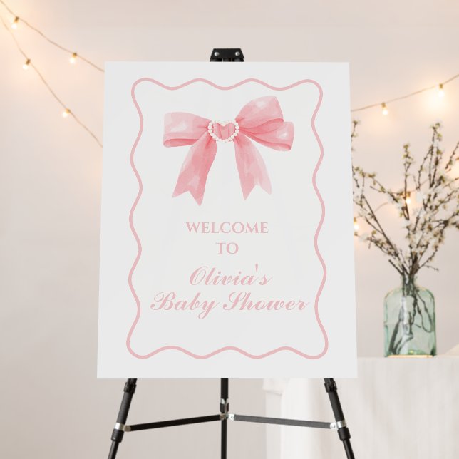 Fancy Pink bow and gingham preppy baby shower Foam Board (In Situ (Stand))