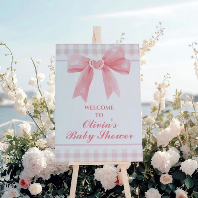 Fancy Pink bow and gingham preppy baby shower Foam Board (Creator Uploaded)
