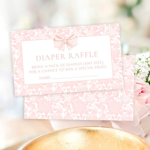 Fancy pink bow baby girl shower diaper raffle enclosure card