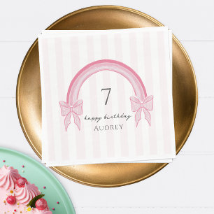 Fancy Pink Bow Rainbow Coquette Birthday Napkins