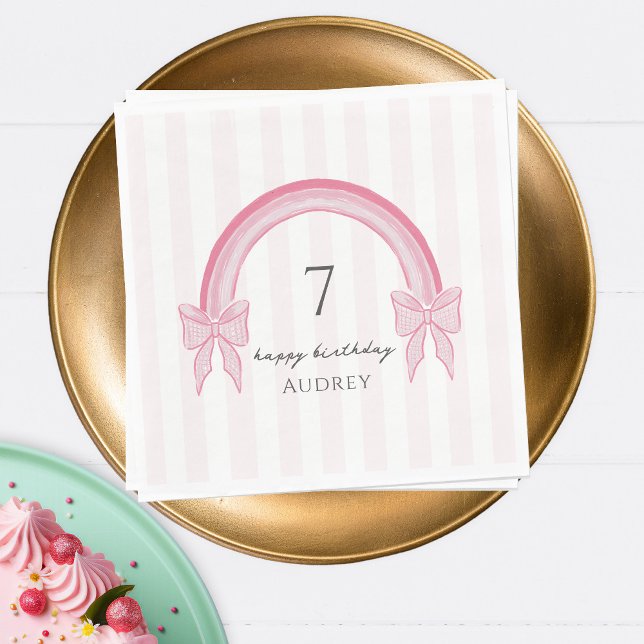 Fancy Pink Bow Rainbow Coquette Birthday Napkins (Creator Uploaded)