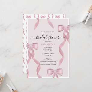 Fancy Pink Bow Theme Girly Bridal Shower Invitation