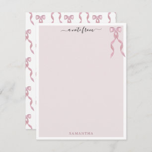 Fancy Pink Bow Theme Girly Personalized Stationery Note Card