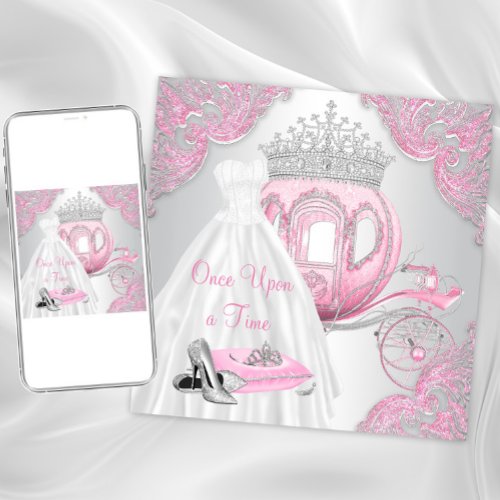 Fancy Pink Cinderella Princess Birthday Party Invitation