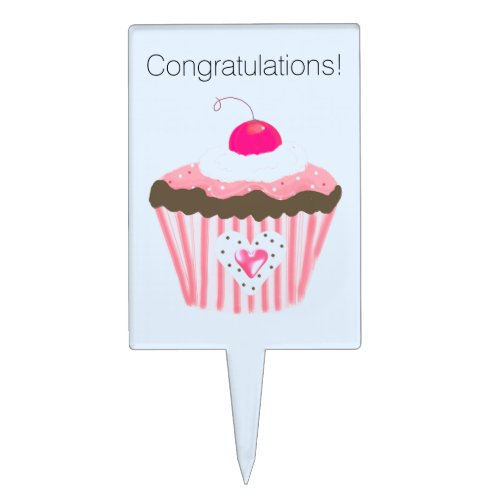 Fancy Pink Cupcake Congratulations Cake Topper