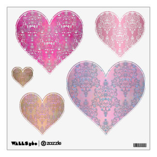 Fancy Pink Damask Hearts Set of Wall Decals