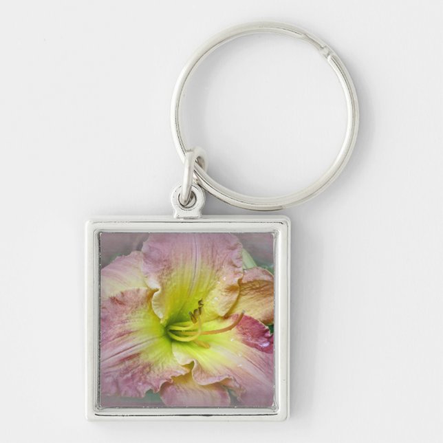 Fancy Pink Daylily Blossom Keychain (Front)