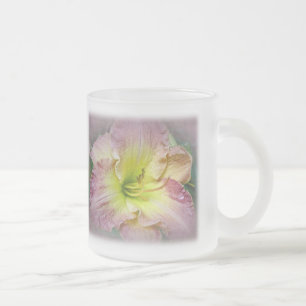 Fancy Pink Daylily Frosted Glass Coffee Mug