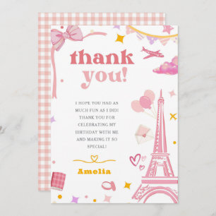 Fancy Pink Eiffel Tower Paris Theme Thank You Card