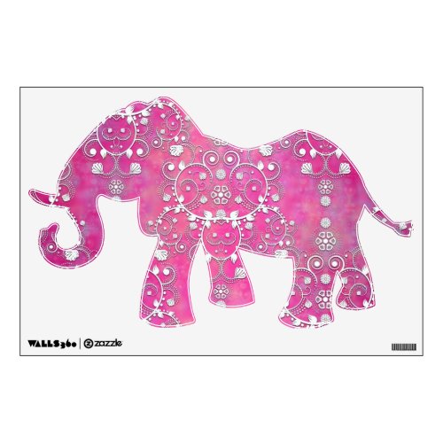 Fancy Pink Elephant Damask Pattern Wall Sticker