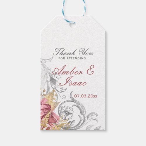 Fancy Pink Floral Wedding Thank You Gift Tags