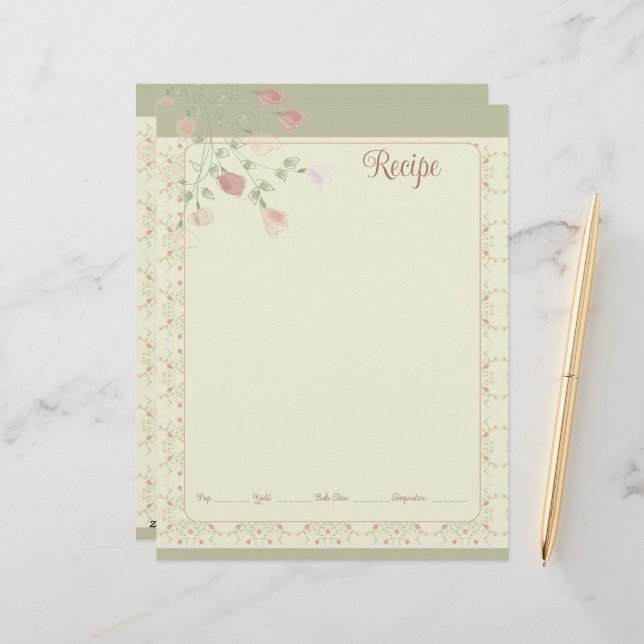 Fancy Pink Floral With Green Letterhead (Front/Back In Situ)