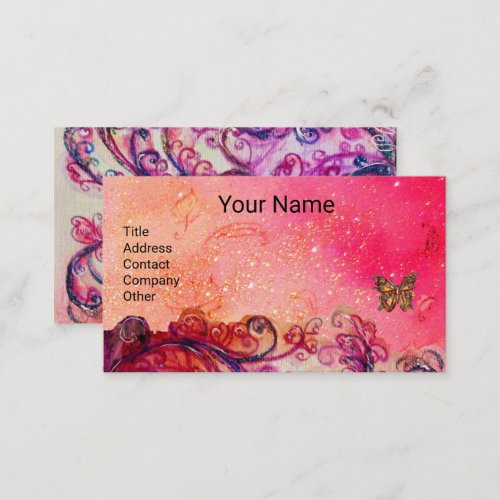 FANCY PINK FLOURISHES HEARTBUTTERFLY IN SPARKLES BUSINESS CARD