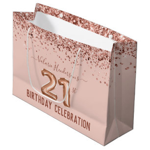 Fancy Pink Glitter 21st Birthday Large Gift Bag