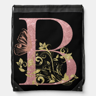 Fancy Pink Glitter Letter B Tote Bag