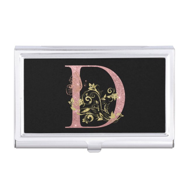 Fancy Pink Glitter Letter D  Business Card Case (Front)