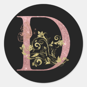 Fancy Pink Glitter Letter D Classic Round Sticker