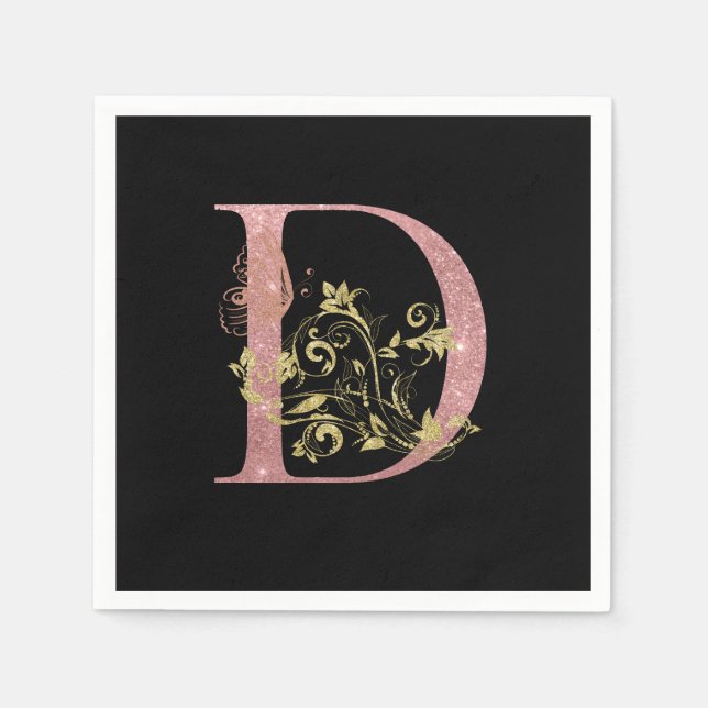Fancy Pink Glitter Letter D  Napkins (Front)