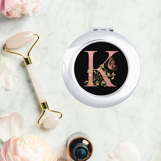Fancy Pink Glitter Letter K  Compact Mirror (Creator Uploaded)