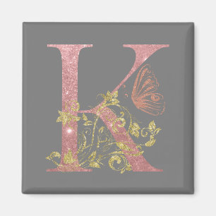Fancy Pink Glitter Letter K Magnet