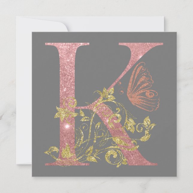 Fancy Pink Glitter Letter K   Note Card (Front)