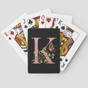 Fancy Pink Glitter Letter K   Poker Cards