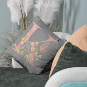 Fancy Pink Glitter Letter K Throw Pillow