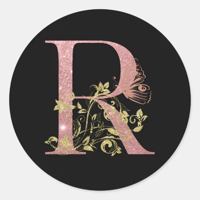 Fancy Pink Glitter Letter R Classic Round Sticker | Zazzle