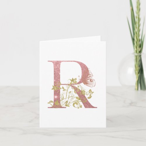 Fancy Pink Glitter Letter R   Note Card