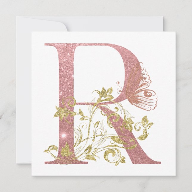 Fancy Pink Glitter Letter R Square Flat Card (Front)